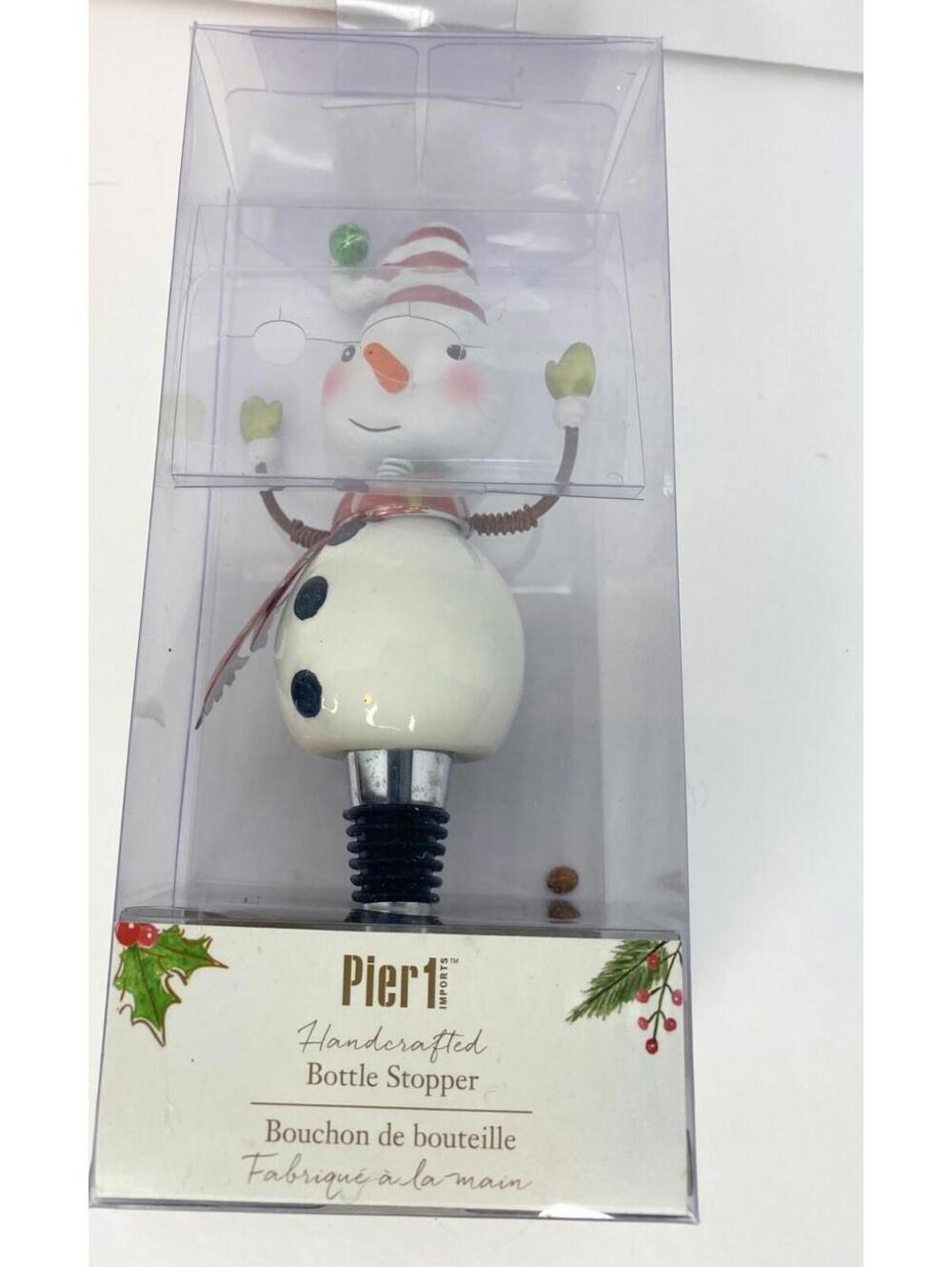 Pier One Snowman Metal Bottle Topper NEW Christmas